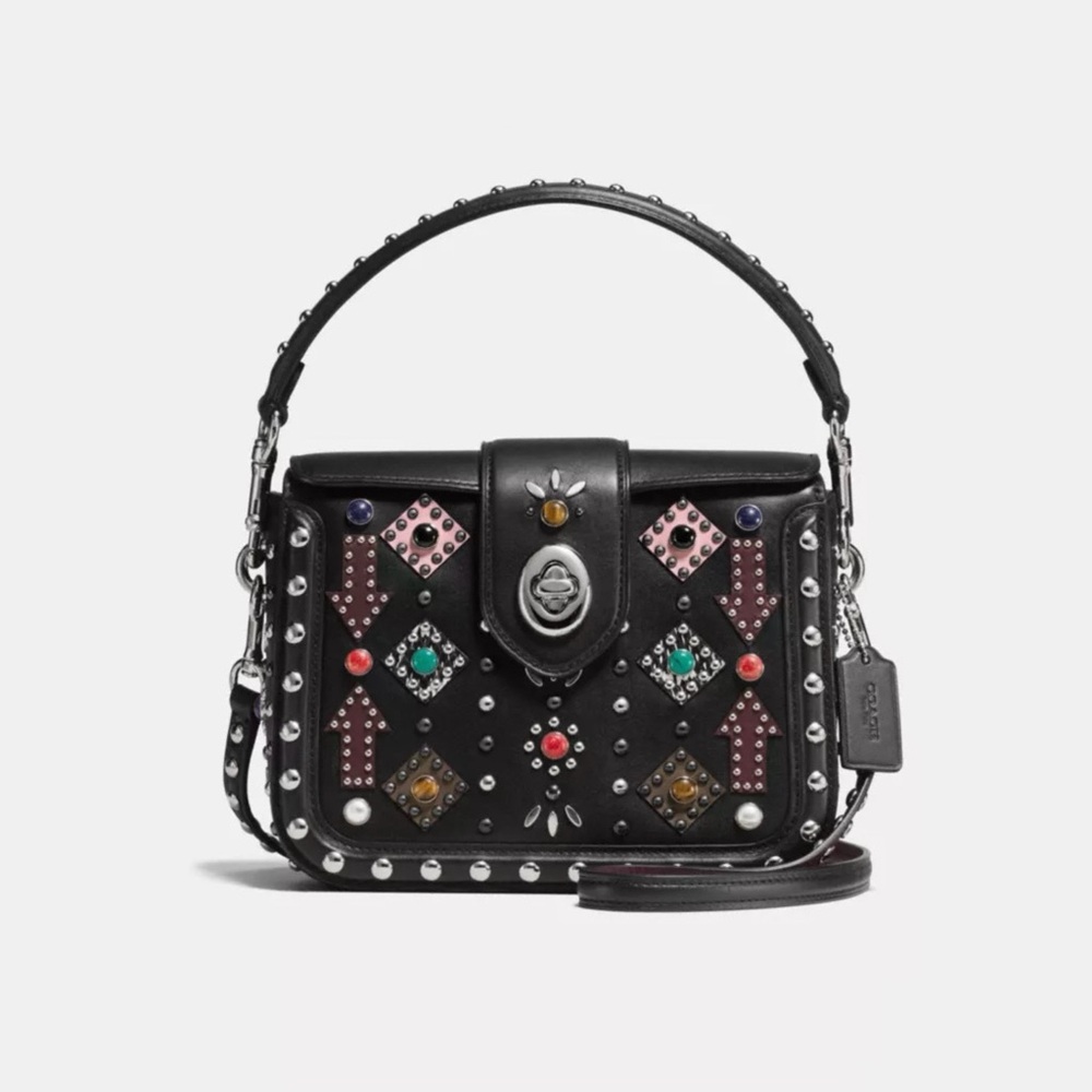 COACH Black Embellished Turnlock Shoulder Bag